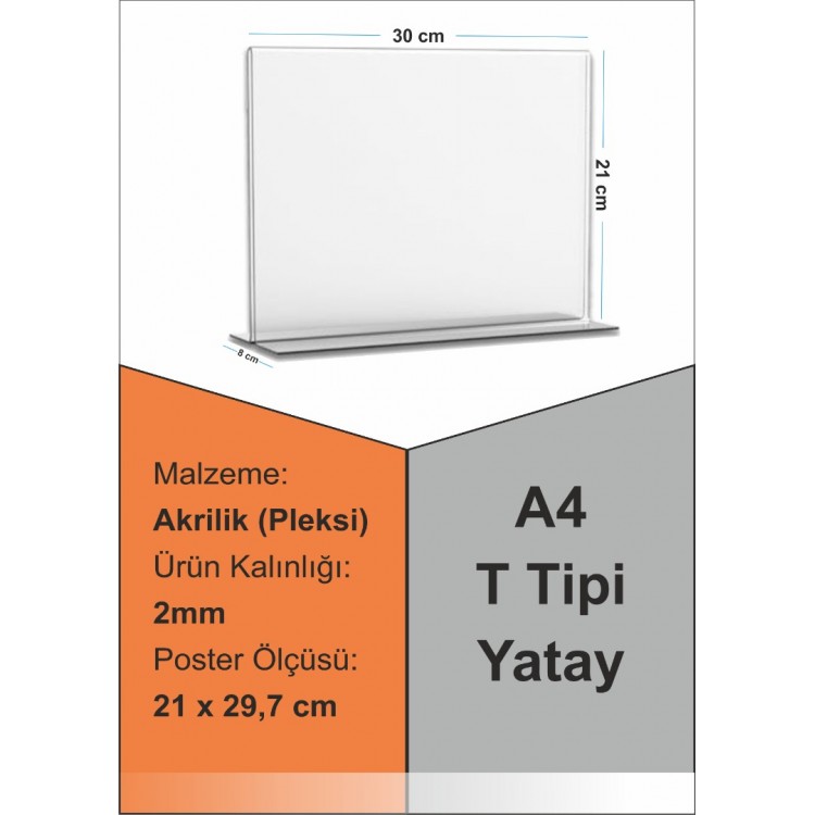 A4 T Tipi Yatay Pleksi Föylük 298mm x 210mm A4 T Tipi Yatay Pleksi Föylük 298mm x 210mm