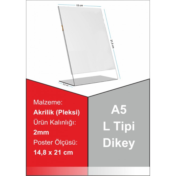 A5 L Tipi Dikey Pleksi Föylük 148mmx210mm
