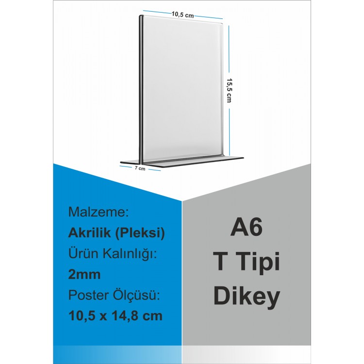 A6 T Tipi Dikey Pleksi Föylük 148mmx105mm
